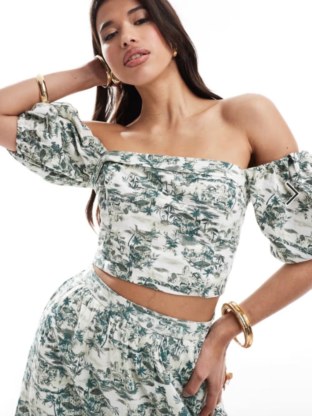 Abercrombie & Fitch Scenic Print Euro Summer Linen-Blend Milkmaid Crop Top M